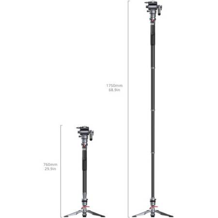 SmallRig 5565 - monopod filmowy Carbon z głowicą video i podstawą - wymiary
